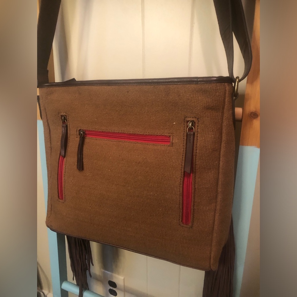 Ariat Brown Southwestern Fringe Crossbody Concealed Weapon Purse Bag - Picture 10 of 16